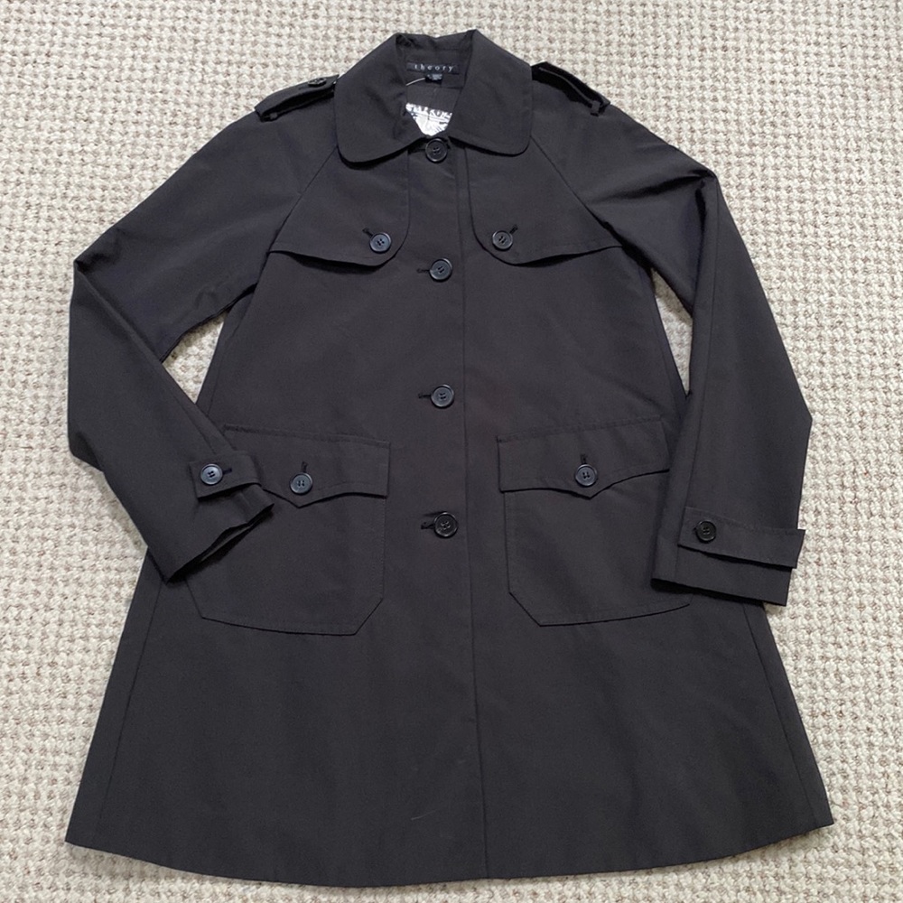 NWT THEORY Edina Trench coat in Black Sz P / XS